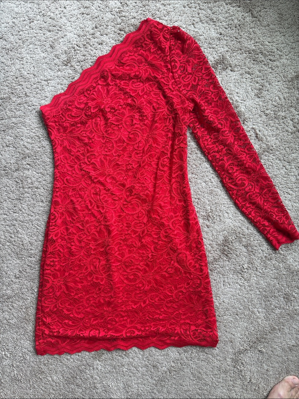 Express Red One-Shoulder Lace Bodycon Dress